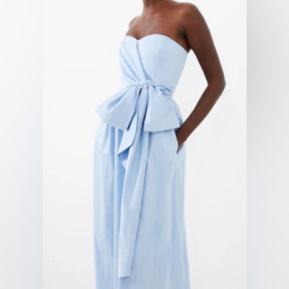 French Connection Sky Blue Strapless Reversible Waist Tie Midi Dress - Picture 4 of 9